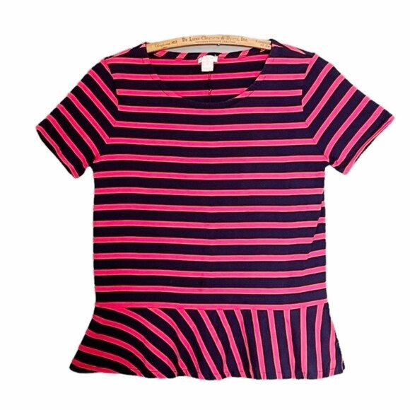 J. Crew Peplum Top Striped Short Sleeve Red & Blue Shirt Size XS Nautical Preppy - Picture 8 of 8